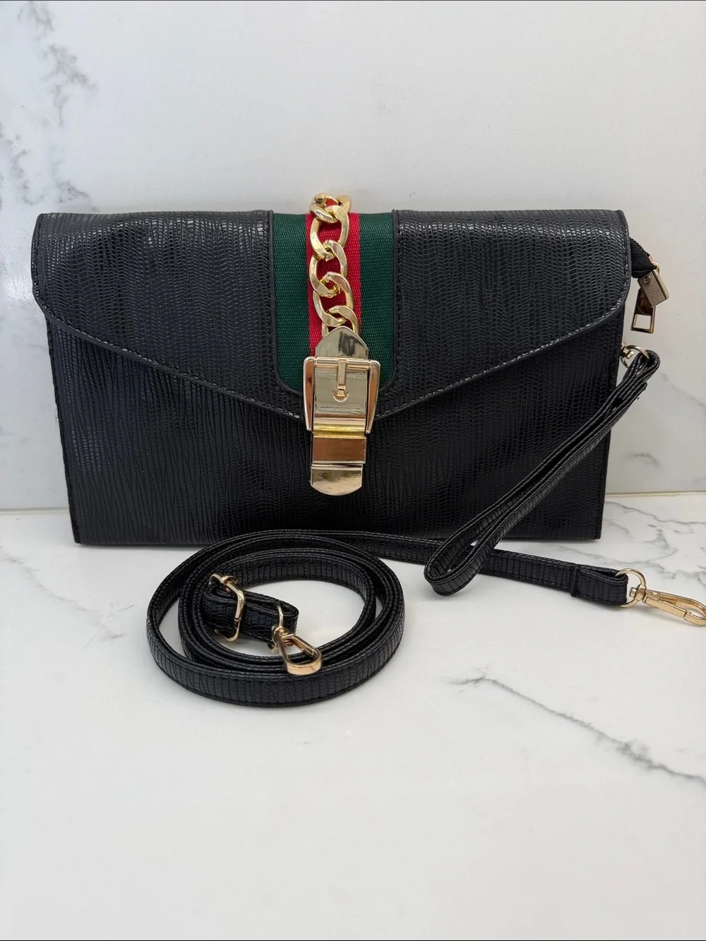Black Chain-Accent Crossbody Clutch - Women Bags